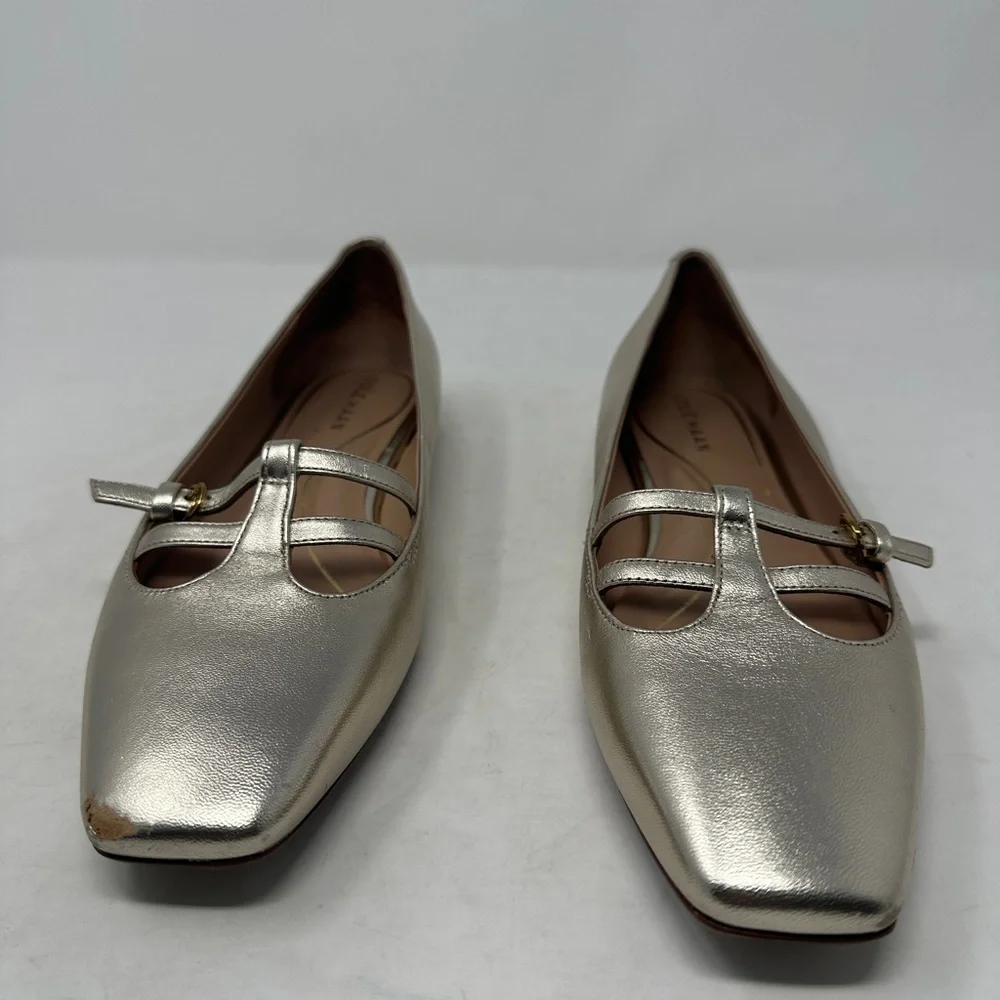Cole Haan Grand 350 Soft Gold Brigid T Strap Ballet Flat Women’s 9 Leather shoes